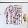 Traje de verano delgado de rayón de manga corta para mujer talla grande algodón estampado pijamas sueltos ropa casual para el hogar