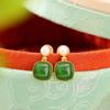 Pendientes de plata de ley S925 con jaspe hetiano chapado en oro y perlas, estilo vintage, sencillos, cuadrados y redondos.