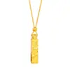 Tienda de Oro Puzuo Mismo Estilo Oro Brillante 24K Palabras Auspiciosas Hielo Triturado Cuadrado Riqueza Barra Pequeña de Oro Collar Cadena Alta de Clavícula