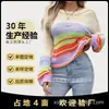 Suéter Feminino 2026 High-End Primavera e Outono Cor Arco-Íris Bloco de Cores Vazado Gola Redonda Solto Listrado Estilo Preguiçoso Suéter Top