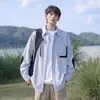 Camisa de Manga Larga a Rayas de Contraste Estilo Perezoso para Hombre Otoño Talla Grande Moderna Holgada Casual de Gama Alta