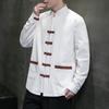 Camisa de manga larga con hebilla vintage de algodón y lino para hombre, estilo chino, otoño 2023, camisa de traje Tang de talla grande a la moda para hombre