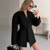 Estación Independiente de Amazon Comercio Exterior Transfronterizo 2026 Nuevo Blazer para Mujer de Cuello en V Ajustado de Corte Recto Color Sólido de Longitud Media
