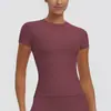Nueva camiseta de color liso, ropa de yoga de secado rápido, top versátil de manga corta para fitness, cubierta para correr al aire libre y deportes, de manga corta para mujer