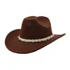 Sombrero Vaquero de Lana Occidental Transfronterizo para Hombres y Mujeres, Sombrero de Copa de una Línea, Sombrero Jazz, Sombrero de Ala Ancha Yzd126