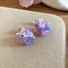 Jardín de Noche de Verano~Aretes de Flor de Cristal Frescos y Delicados Dulzura Dopamina Lujo Estilo de Gama Alta Aretes sin Perforación