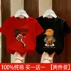 Camiseta de Algodão Puro Manga Curta para Meninos 2026 Nova Desenho Animado Verão de Bebê Roupas Infantis Top Fino Modelagem Solta Camiseta de Meia Manga para Crianças