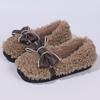 Zapatos de lazo versátiles transfronterizos, zapatos Doug de lazo, zapatos de tacón de bolsa esponjosa para el hogar, cálidos, de felpa, lindos, antideslizantes, zapatos casuales