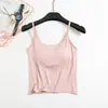 Camisola Corta de Rayón Estilo Nuevo con Sujetador Incorporado, Top Corto a la Cintura, Camiseta Interior para Mujer