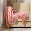 Manta nórdica de lana con borlas, manta de color sólido, manta para sofá, manta tejida, manta para cama, manta para aire acondicionado, manta de cachemira para oficina