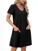 Amazon Transfronterizo Mujer Verano 2025 Nuevo Europeo y Americano Manga Corta Estampado Bolsillo Cuello en V Holgado Casual Vestido Mujer