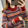 Estilo Étnico Retro Cuello Alto Rayado Grueso Color Contrastante Ropa de Punto Básica Otoño e Invierno 2023 Ropa de Punto Cómoda