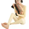 Roupa íntima térmica de veludo feminina para primavera, outono e inverno, com forro de fleece, conjunto de calças compridas seamless