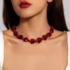 Colar Gargantilha Choker com Franja de Miçangas Vermelhas em Forma de Coração de Luxo Leve e Exquisito Colar da Moda Corrente de Clavícula de Alta Qualidade