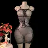 Lingerie sexy transfronteiriça europeia e americana para comércio exterior com alças finas, rede, renda vazada, transparente, minissaia bodycon de puro desejo
