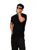 Camiseta Negra Henley de Moda Estilo Americano Transfronteriza para Hombre, Moda de Verano Manga Corta para Deporte y Fitness que Realza los Músculos