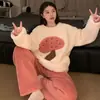 Pijama Nuevo Otoño e Invierno 2025 para Mujer Terciopelo de Coral Cálido Manga Larga Franela Linda Niña Conjunto de Ropa para el Hogar