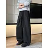 2026 Novo Design Original Calça Jogger Masculina de Perna Larga com Cordão e Fitas, Divisão Central Tridimensional, Caimento Solto, Calça Casual Reta com Caimento