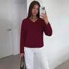 Comercio Exterior Europeo y Americano Ropa de Mujer Invierno Nuevo Seda de Leche Color Sólido Cuello en V Manga Larga Camiseta Moda Casual Top Mujer Venta al por Mayor
