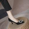 Sapatos de trabalho profissionais de couro legítimo, salto alto, camurça, preto, plus size, elegantes, lindos, salto agulha, boca rasa, camada única