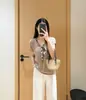 Estilo Old Money Bufanda de Seda con Cordones Top de Punto con Cuello en V y Mangas Abullonadas Camiseta de Manga Corta Blusa Top para Mujer Verano Temperamento Versátil