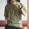 Nueva Camiseta de Manga Corta Pesada Vintage Lavada con Enzimas Estilo Americano para Hombre, Camiseta Básica de Manga Media con Cuello Redondo para Otoño, Moderna