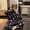 Pijamas de Manga Larga para Mujer de Primavera y Otoño, Lindos Dibujos Animados Casuales y Cómodos Estilos Delgados de Otoño e Invierno que se Pueden Usar Afuera Conjuntos de Ropa para el Hogar para Mujer