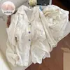 Dulce pijama estilo princesa con sujetador incorporado, de manga larga, adecuado para primavera y otoño, con cuello de muñeca, encaje en forma de corazón y un diseño lindo, perfecto como un cómodo conjunto de ropa de estar en casa