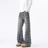 Calça jeans masculina estilo retrô americano com estampa de estrelas por toda a peça, calça slim reta da moda para primavera, calça cleanfit com leve boca de sino
