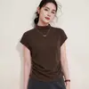 Camiseta de manga corta con cuello medio de mezcla de lana Otoño Temprano 2026 Top Básico de Alto Nivel Ajustado