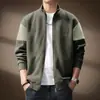 Moletom de marca americana retrô moderno com gola alta bordada para homens, novo outono e inverno, estilo cardigan jaqueta estiloso, modelagem solta, patchwork, color blocking