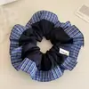 Scrunchie Azul de Verão para Mulheres, Elástico de Cabelo com Laço Estilo Fresco, Faixa de Cabelo Xadrez de Alta Qualidade, Elástico de Cabelo com Flor