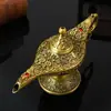 Adorno de lámpara mágica de Aladino estilo europeo vintage, lámpara de deseos de metal de lujo ligero, artesanía para decoración del hogar, adorno de escritorio