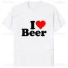 Transfronteiriço Aliexpress Lançamento I Love Beer Batimento Cardíaco Estampa Gráfica de Cerveja Camiseta Moda Casual Solta Harajuku