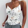 Amazon Fresh Camisola Estampado Floral Deseo Puro Escote Bajo Cintura Fruncida Cordón Lateral Corte Ajustado Top de Chica Popular