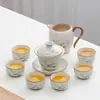 Lujo Ligero de Gama Alta Horno Ru Juego de Té Kung Fu para el Hogar Cerámica China Tetera Taza de Té Bandeja de Té Pequeña Juego de Regalo