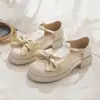 Moda Verano 2026 Zapatos Mary Jane Mujer Huecos Suela Plana Lazo Zapatos Pequeños de Cuero Zapatos Individuales Mujer Combinar Faldas Sandalias Mujer
