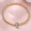 Pulsera Rongxing Transfronteriza de Zirconio Completo con 26 Letras Inglesas, Globo Burbuja, DIY, Pulsera Elástica de Cuentas de Cobre