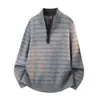 Tejido Estilo Old Money para Hombre, Corte Relajado, Nueva Colección Otoño/Invierno 2026, Rayas Horizontales Bloque de Color, Cuello Semi Alto, Suéter Pulóver con Cremallera