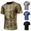 Camiseta de Manga Corta con Cuello Redondo y Textura Dorada Brillante para Fiesta/Escenario de Hombre Verano 2024 Camiseta para Hombre Transfronteriza