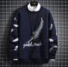 Otoño e invierno 2024 Comercio Exterior moda para hombre pluma estampada cuello redondo jersey camiseta interior suéter para hombre
