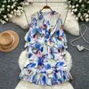 Vestido Floral Estilo Romântico Francês com Manga Bufante para Mulheres 2026 Outono Decote V Cintura Marcada Emagrecedor Elegante Chiffon Saia Evasê
