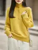 Suéter de Lana con Forro Polar y Cuello Alto Estilo Old Money Vintage para Mujer, Suéter Pulóver Casual, Top de Punto Holgado