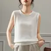 Nuevo Chaleco de Punto Redondo de Tencel y Lino Primavera/Verano 2026 para Mujer Sin Mangas Color Sólido Pulóver Prenda Base
