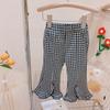 Calças casuais femininas para primavera e outono, estilo ocidental, para bebês, personalidade infantil, estilo coreano moderno, xadrez, renda, fenda, cyber celebrant, calças largas