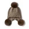 Gorro de Punto Trenzado Casual con Orejeras de Piel Genuina Desmontable de Cachemira Cálido Estilo Nuevo Otoño/Invierno para Mujer Gorro Engrosado Lei Feng