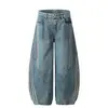 Jeans Vintage Lavado Patchwork Retrô Americano para Homens e Mulheres, Novo Estilo 2025, Calça Reta Solta de Perna Larga Comprimento Total