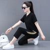 Traje deportivo informal de algodón puro elástico para madres de mediana edad, de moda, de verano, de manga corta, holgado y adelgazante, de dos piezas