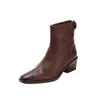 Botines Negros de Tacón Grueso Estilo Francés para Mujer 2026 Otoño/Invierno Nuevos Botas Martin de Punta Cuadrada Botas Adelgazantes de Tacón Alto con Felpa
