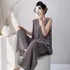 Pijama Nuevo de Algodón y Seda para Mujer 2026, Estilo Primavera y Otoño, Color Sólido de Alta Gama, Talla Grande, Chaleco sin Mangas, Pantalones Largos, Conjunto de Ropa para el Hogar
